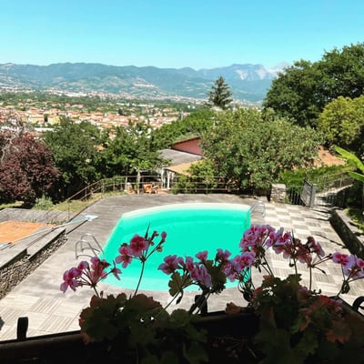 The pool from the upstairs bedroom