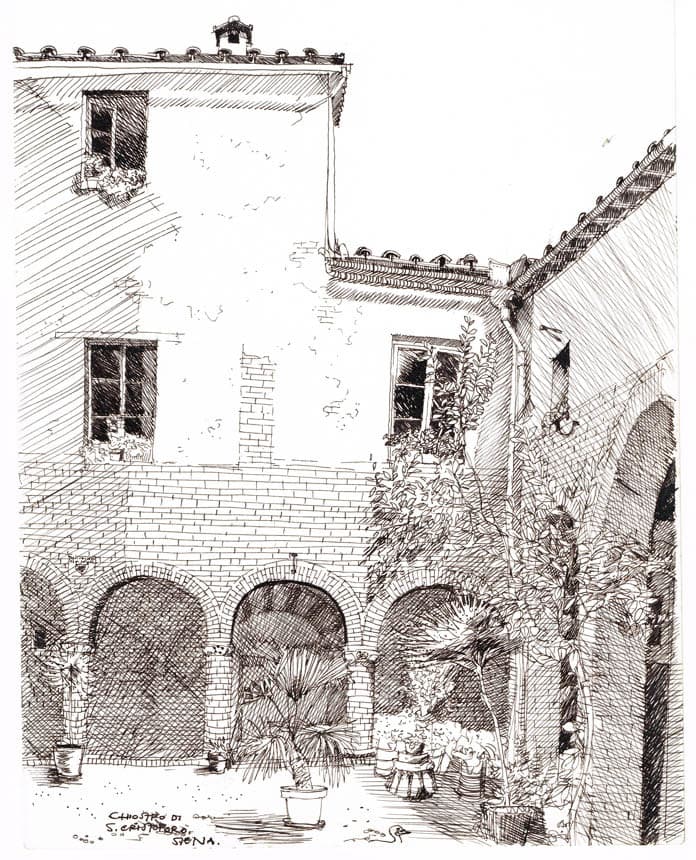 A sketch of the cloister of San Cristoforo, Casole d'Elsa content_chiostro-san-cristoforo