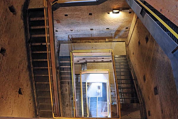 Looking down at the ramps of staircases in the Torre Grossa inside-torregrossa