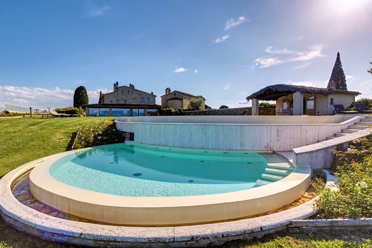 The hot tub is just below the pool - the view from here is of Arezzo spread out below you. San Michele Villa near Arezzo for 8