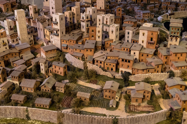 Artisan model of the town with its original towers
